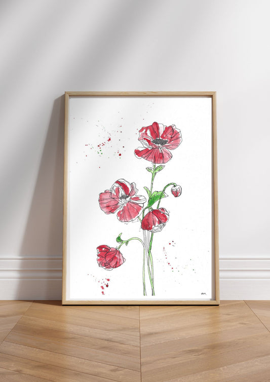 Red Poppy - Watercolour Painting Digital Print